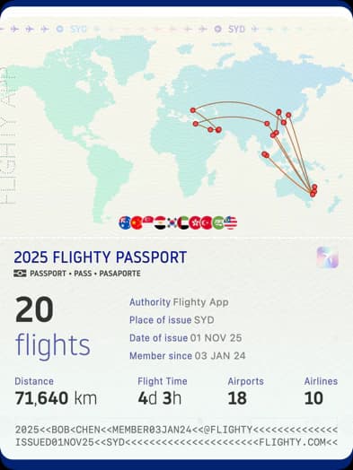 Summary of flights taken